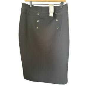 NWT NY & Co 7th Avenue Pencil Skirt Black Size 12 Button Detail